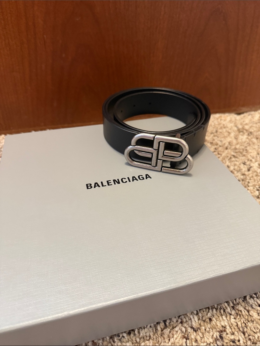 Balenciaga Black NIB 105 Calf Skin leather Belt with Silver BB Buckle! Stunning!